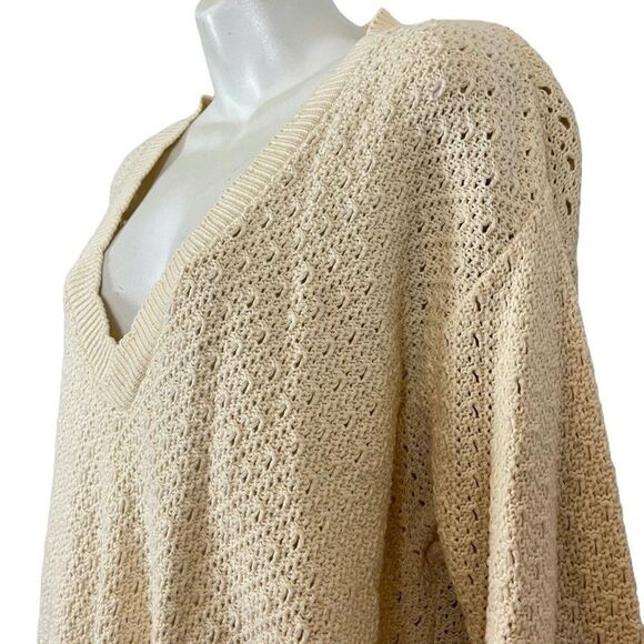 Jantzen Vintage Pointelle Cottagecore Scalloped V-Neck Long Sleeve Sweater XL - Picture 8 of 16